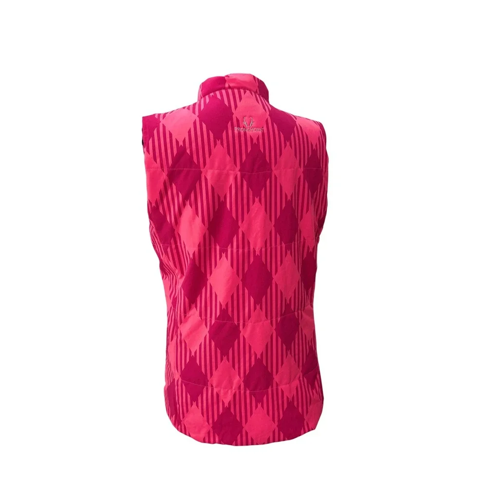 Nike Golf Sport Women Pink Argyle Full Zip Quilted Vest Medium Pronghorn Logo